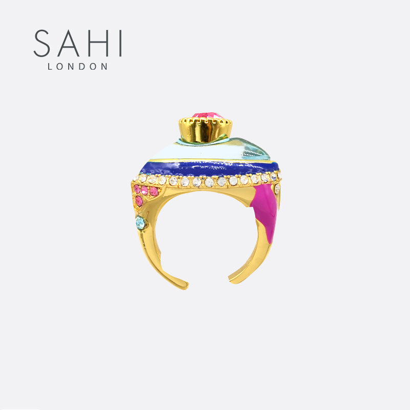 Love Affair Teardrop Open Ring in Gold and Enamel