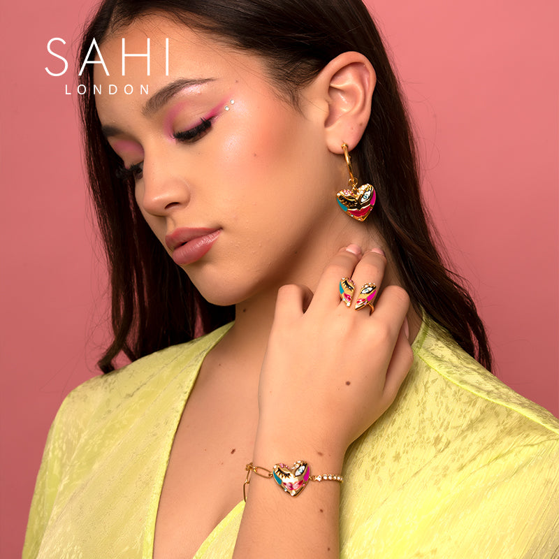 Love Affair Enamel Chain and Link Bracelet in Gold
