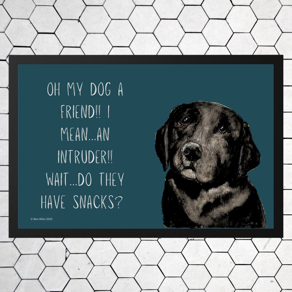 Black Labrador Welcome Mat Friend or Intruder or Snack Delivery