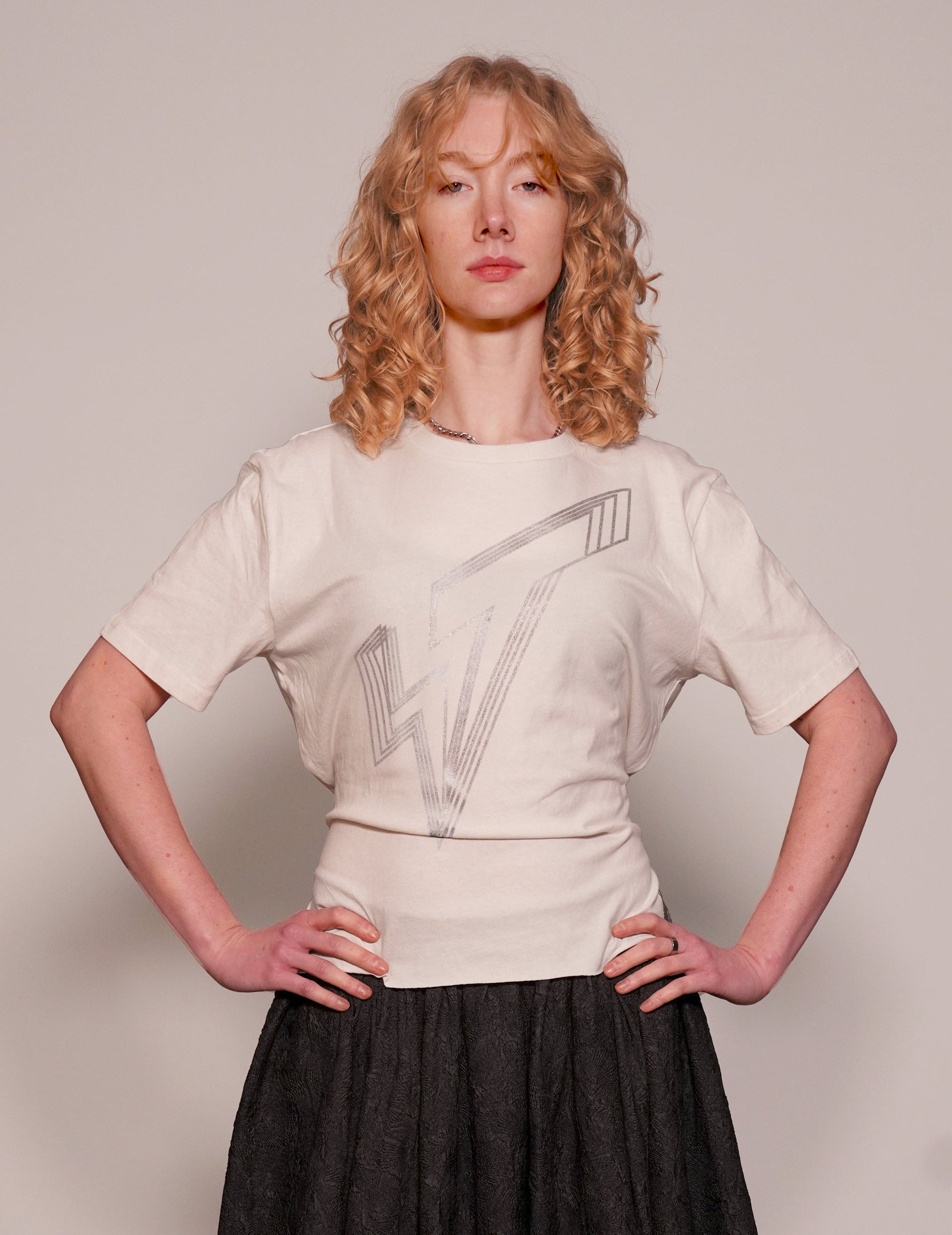 Silver Logo Tie Tee in Ecru and Black