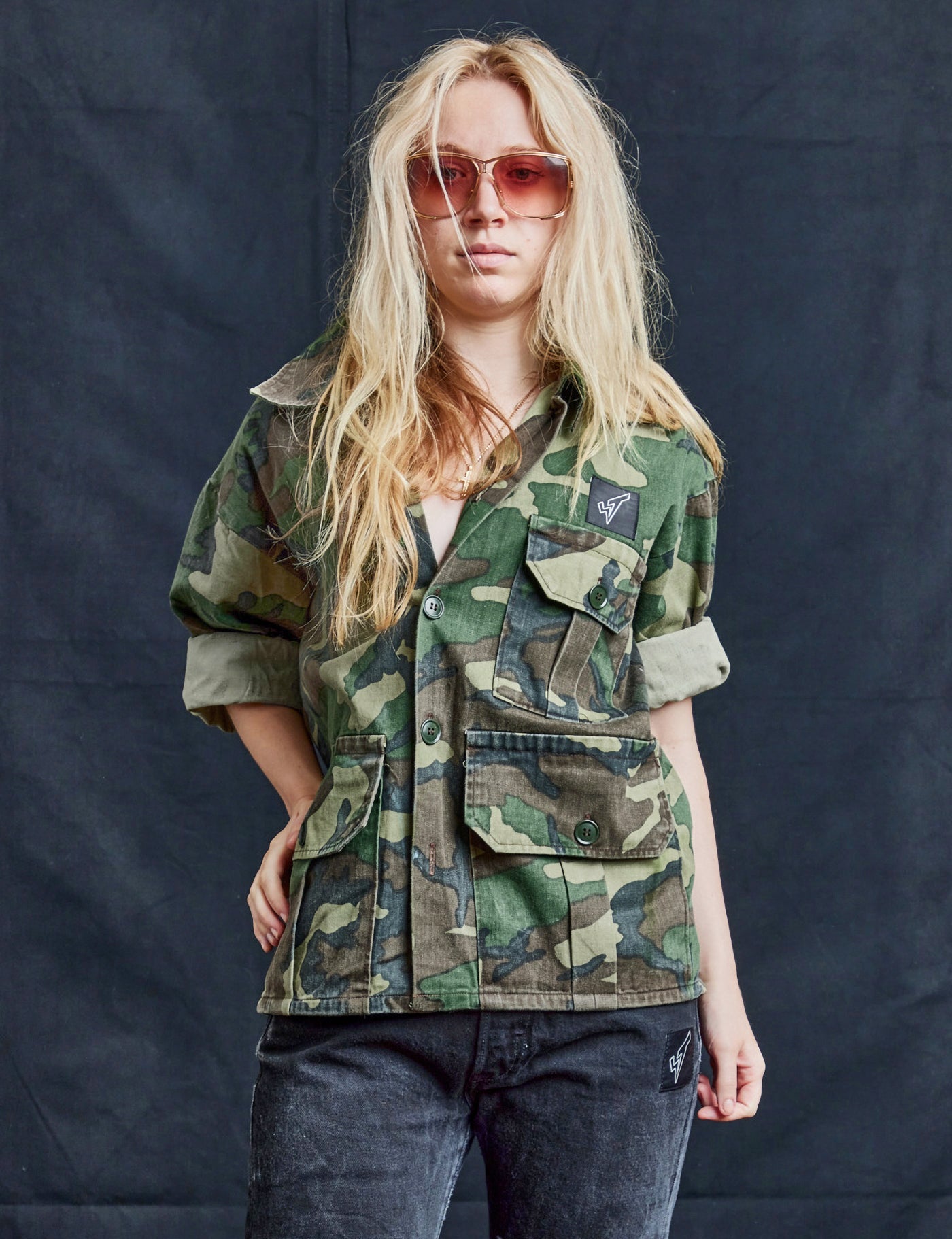 Party Back Shirt Black Sequin Camo