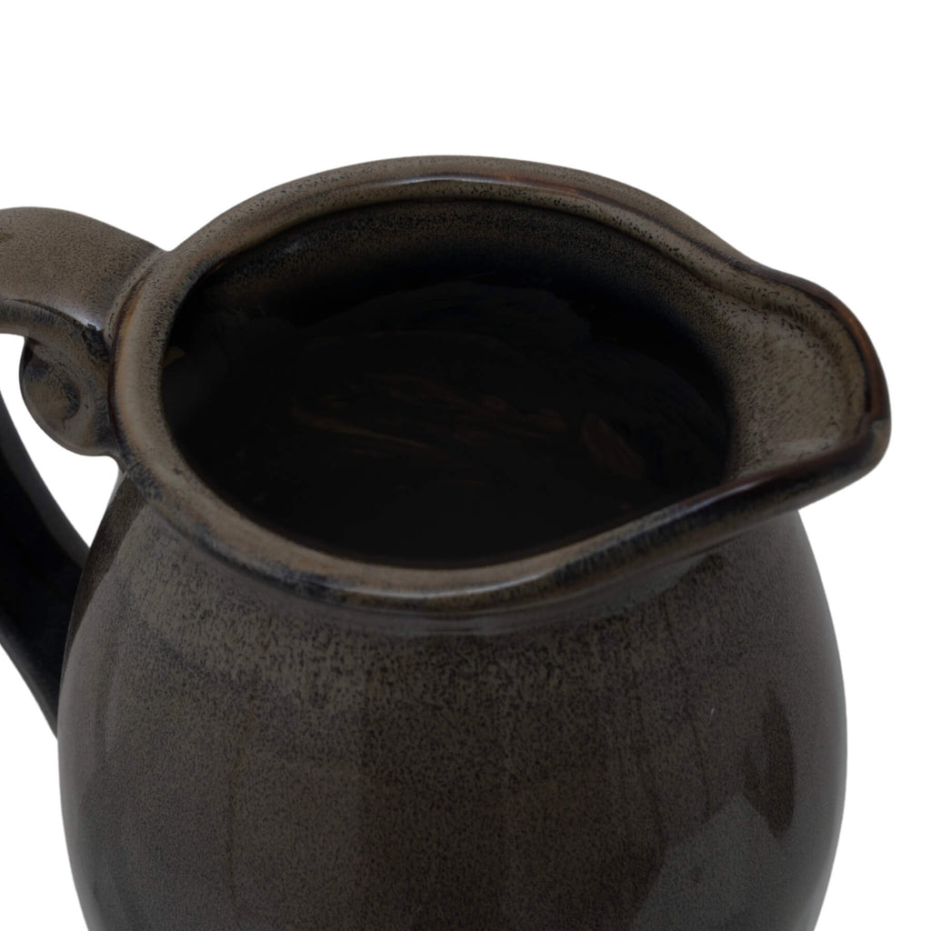 Handcrafted Mediterranean ceramic vase with reactive green and charcoal glaze, unique textured surface, 16cm tall by Sostter at brixbailey.com