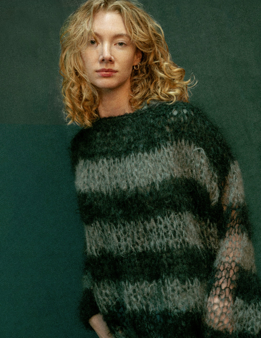 Mohair Hand Knit Sweater in Grey and Black