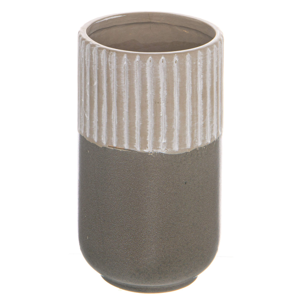 Minimalist grey ceramic vase from Mason series, clean lines with matte texture, 22cm tall for floral arrangements or decor (124 chars) by Sostter at brixbailey.com