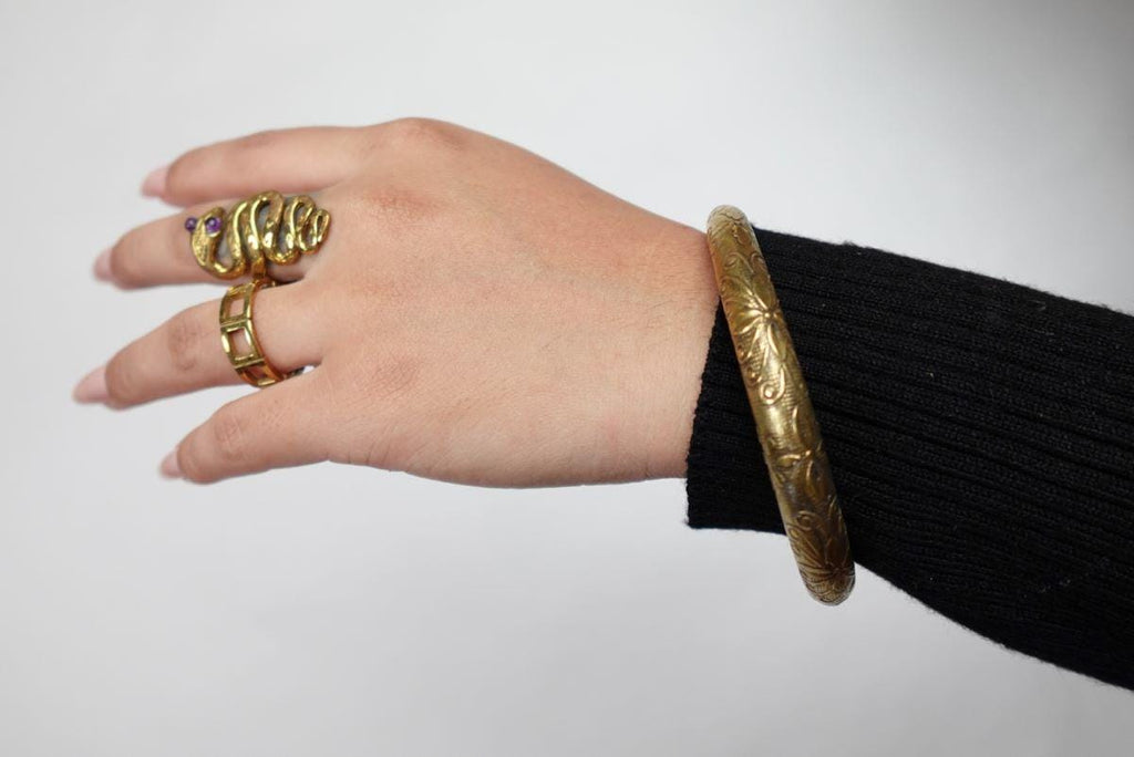 Etched Tribal Boho Brass Bangles Thick Engraved