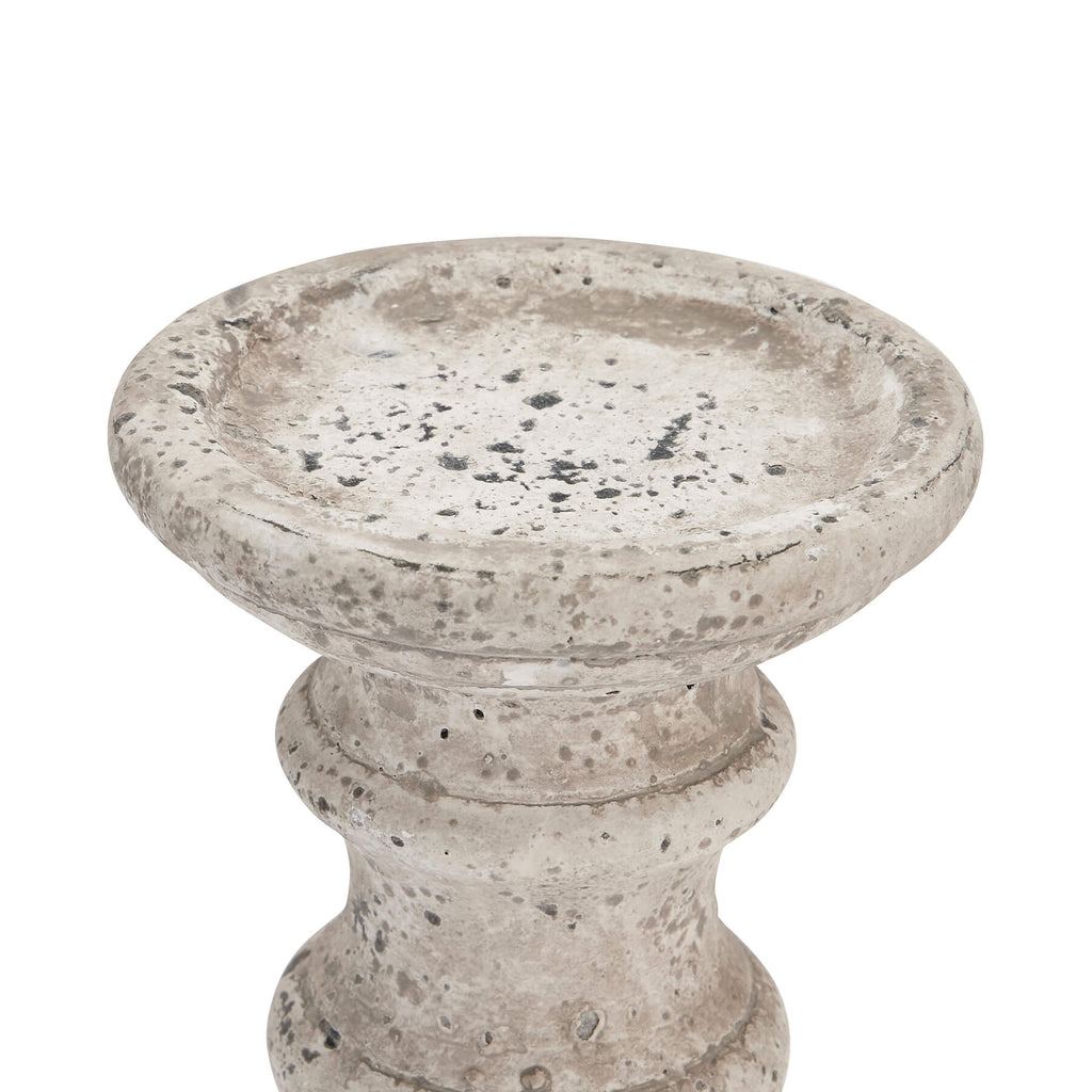 Handcrafted ceramic column candle holder with stone texture in neutral color, 31cm tall, for ambient lighting and home decor by sostter at brixbailey.com