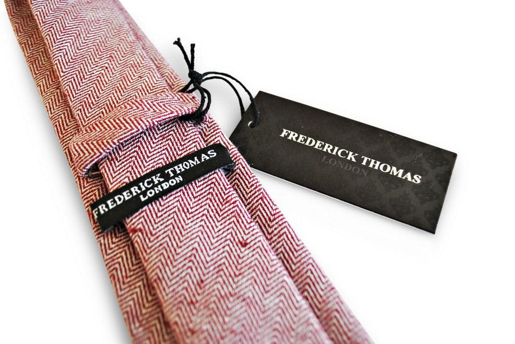 Maroon Dark Red Herringbone Tweed Slim Wool Tie