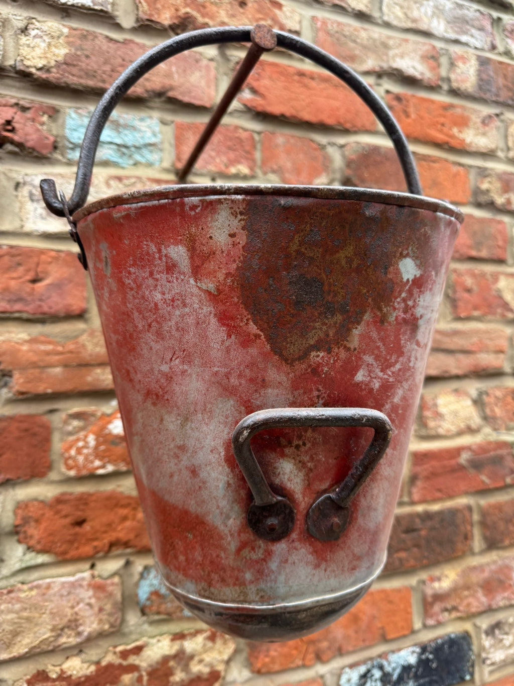 Vintage Galvanised Hanging Fire Bucket Planter