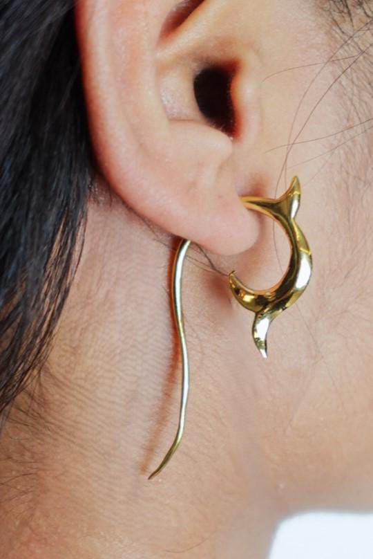 Aqua Curve Earrings Minimal Brass Fishtail Ocean Inspired Boho Jewellery