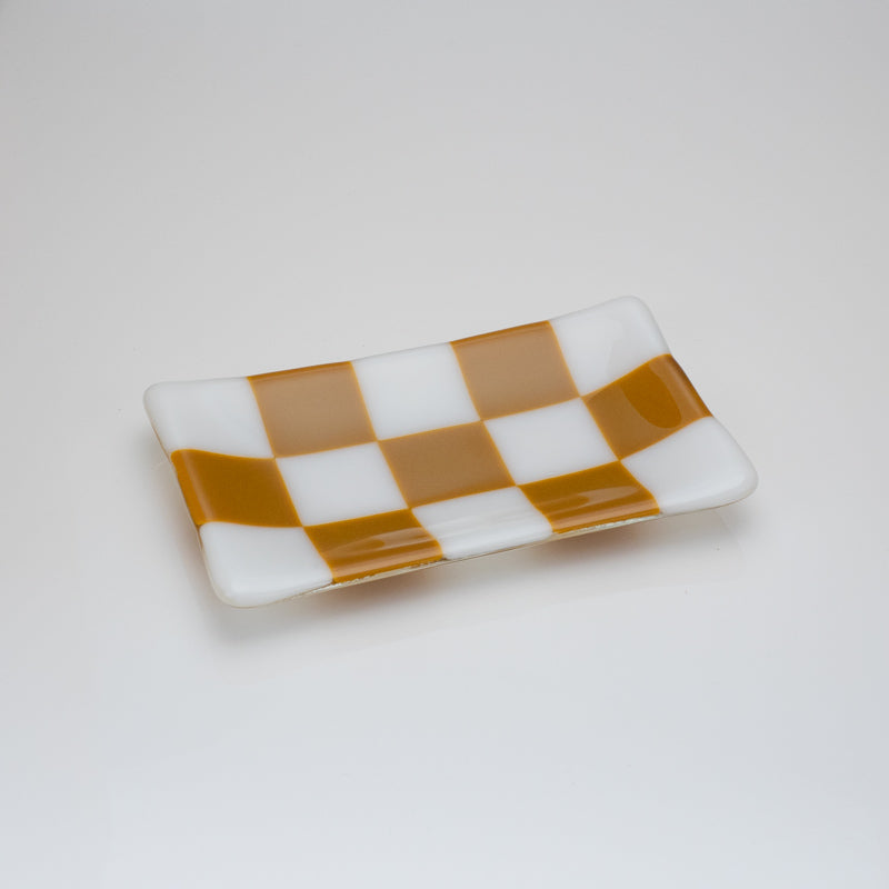 Chequered White and Colour Medium Glass Tray