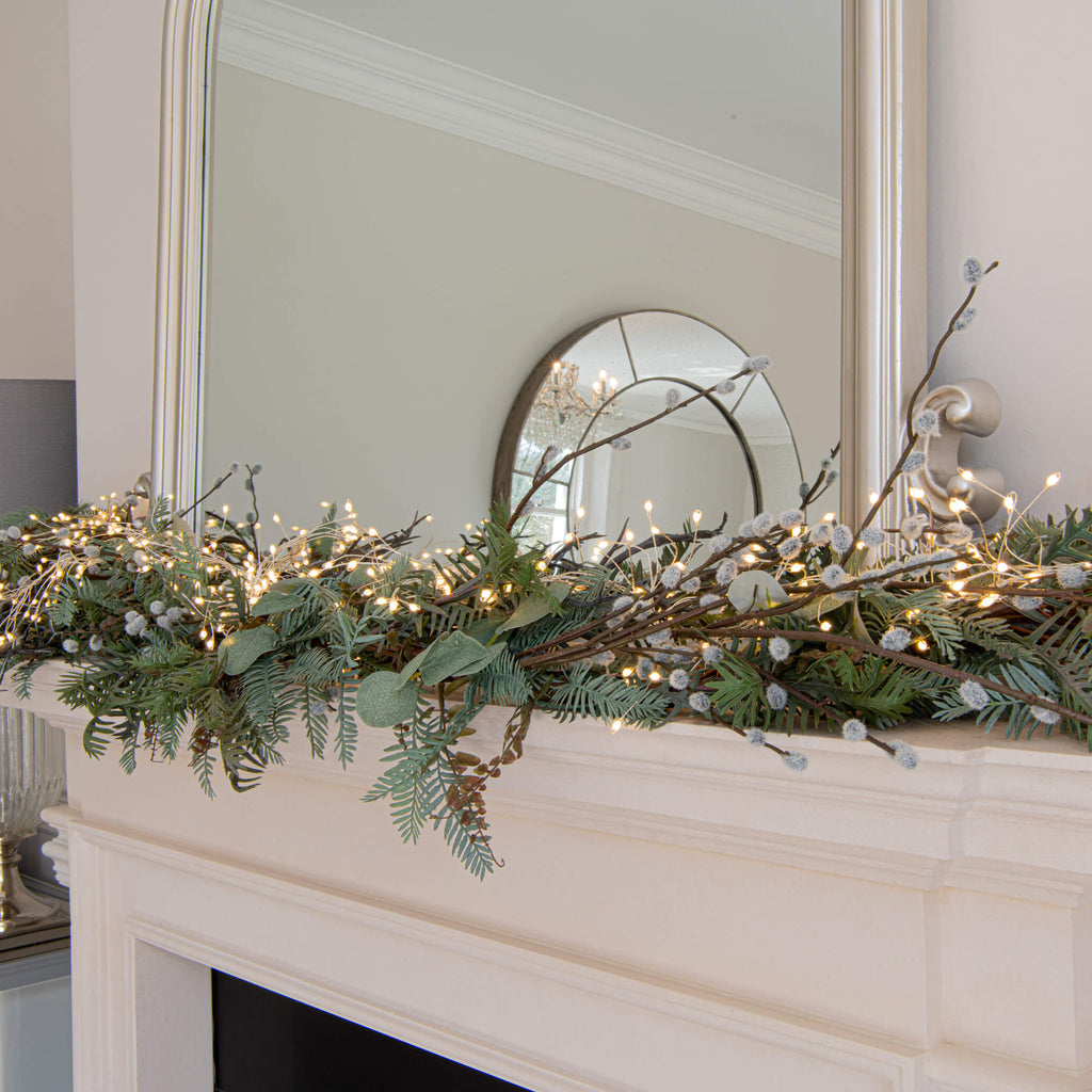 Warm white LED cluster string lights with 432 miniature bulbs, silver wiring, and 8 lighting sequences for enchanting decor.by Sostter at brixbailey.com