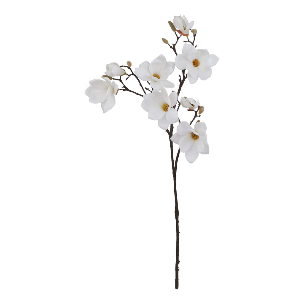 Lifelike white magnolia floral stem, 86 cm tall, made of premium plastic for year-round decor  by Sostter at brixbailey.com
