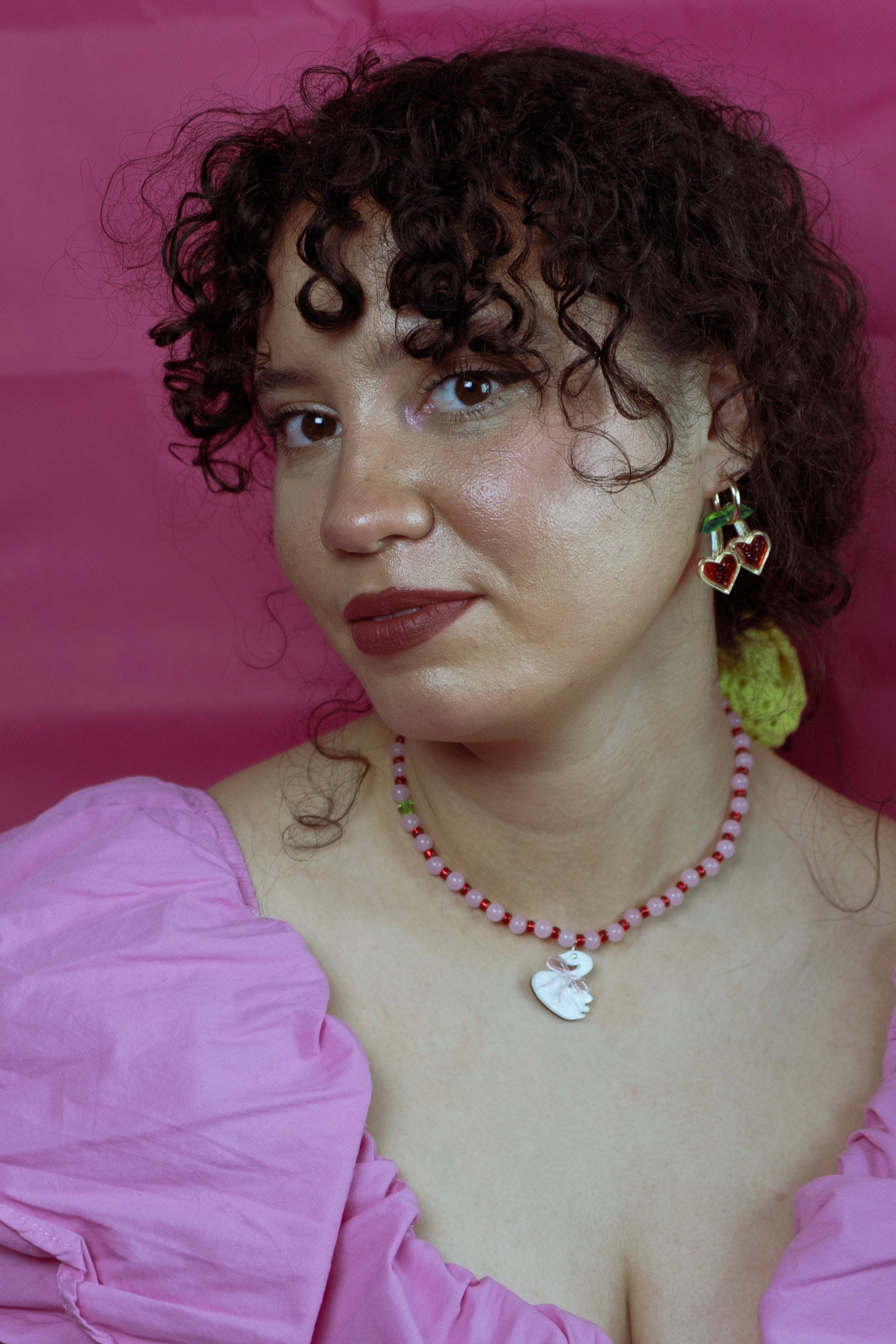 Red Cherry Heart Hoop Earrings