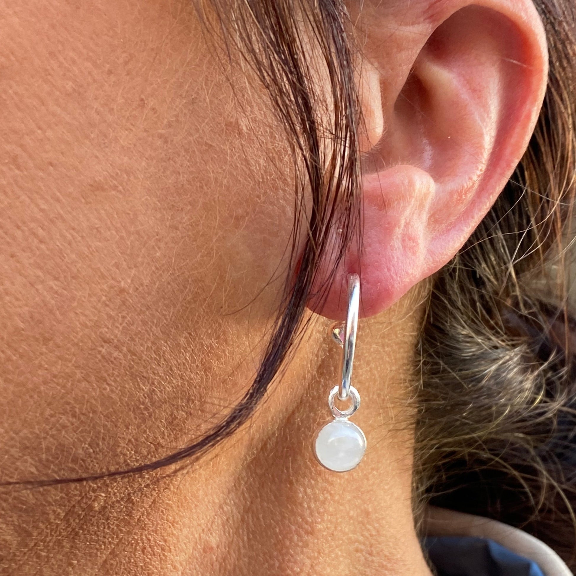 Moonstone Hoops in Sterling Silver
