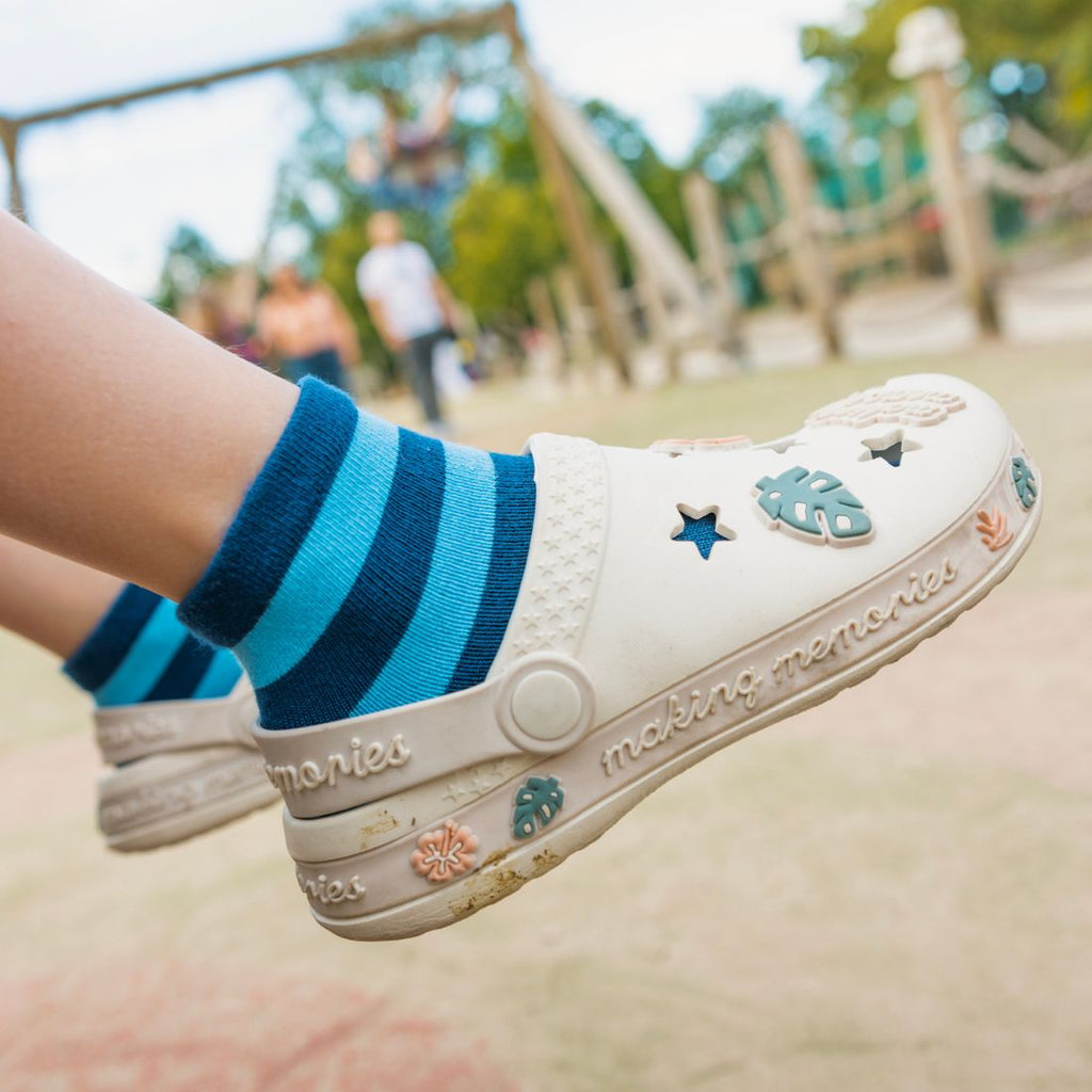 Blue Stripe Matching Bamboo Socks for Adults and Children