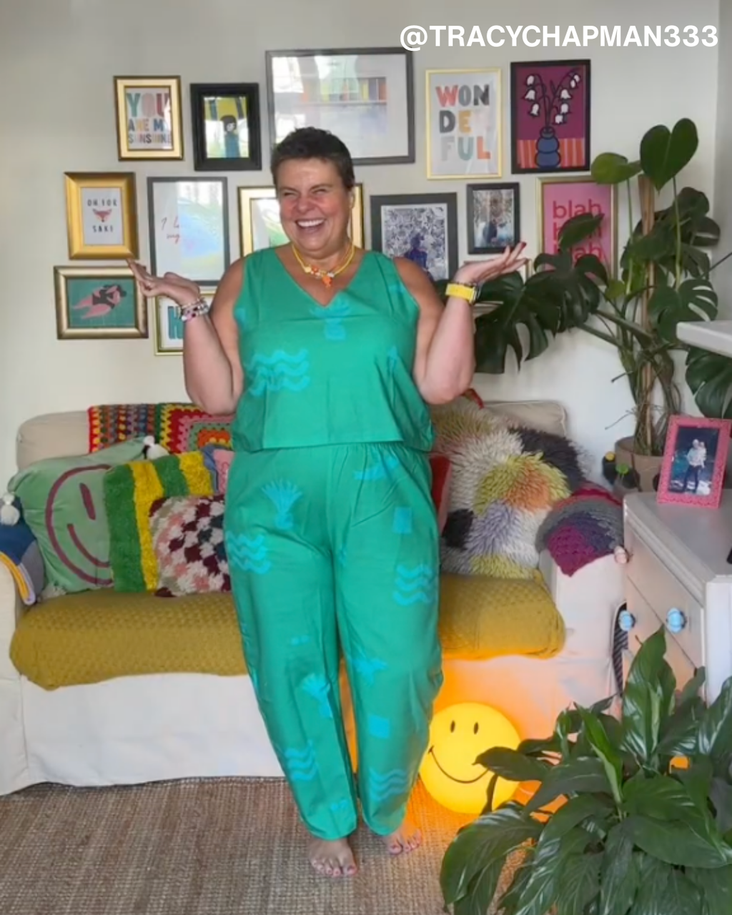 Organic Cotton and Linen Balloon Trousers in Meadow Flow