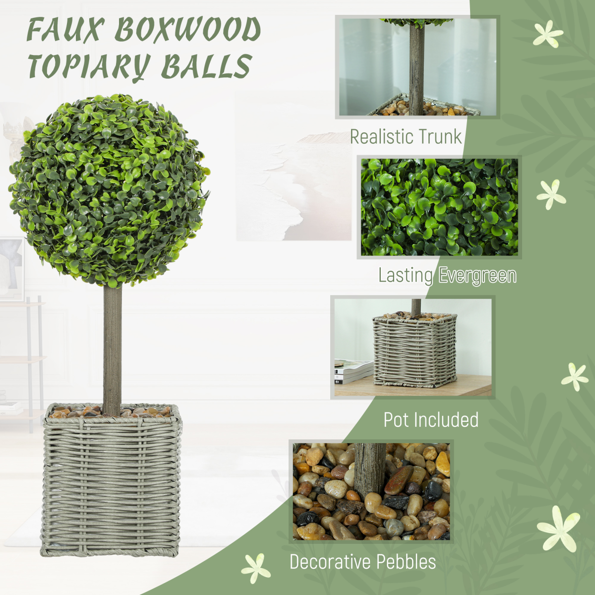 Set of 2 Artificial Boxwood Topiary Balls 50cm Green