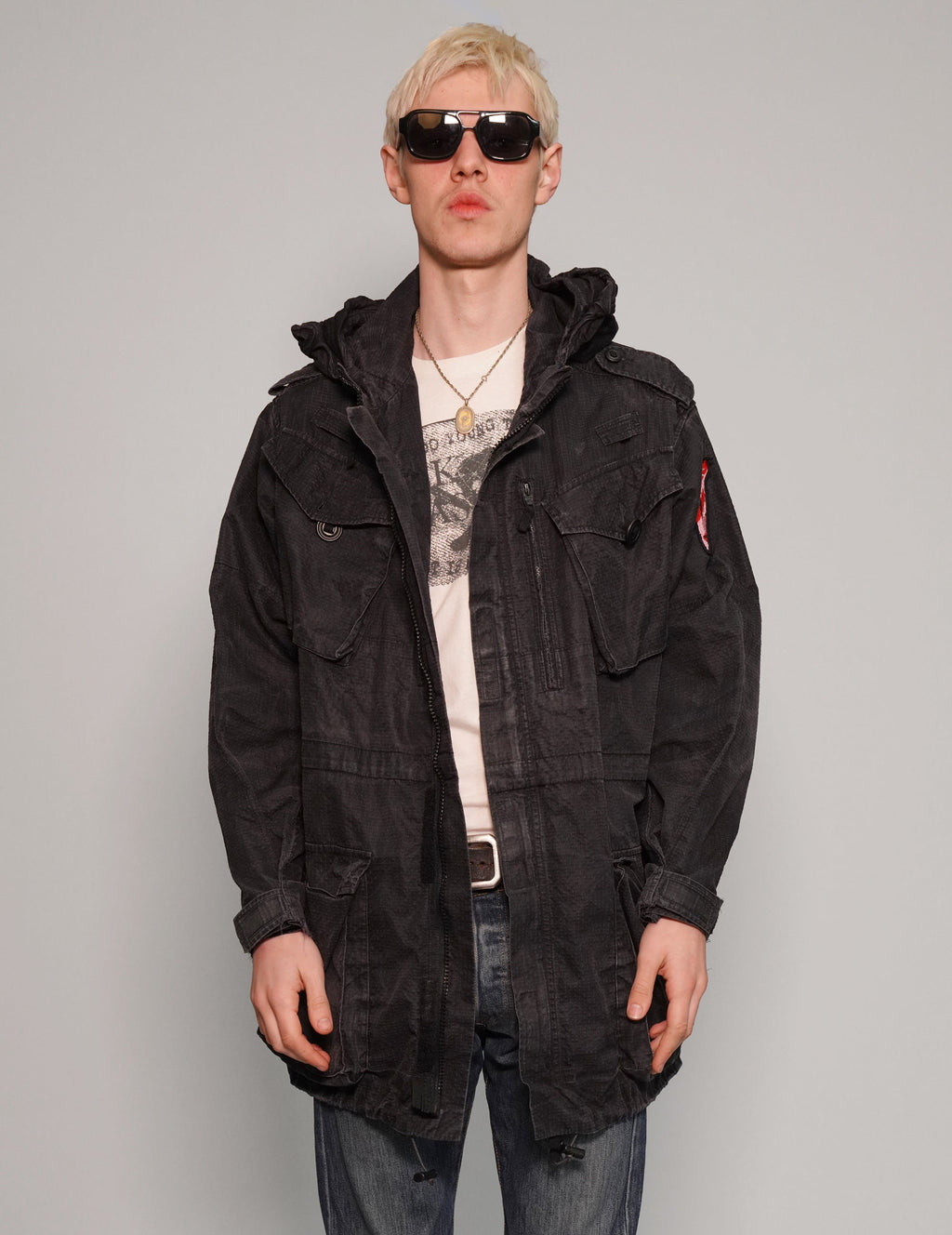 Black Tactical Utility Parka with Packable Hood