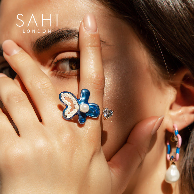 Fantasy Adjustable Ring in Blue, Pink and Gold