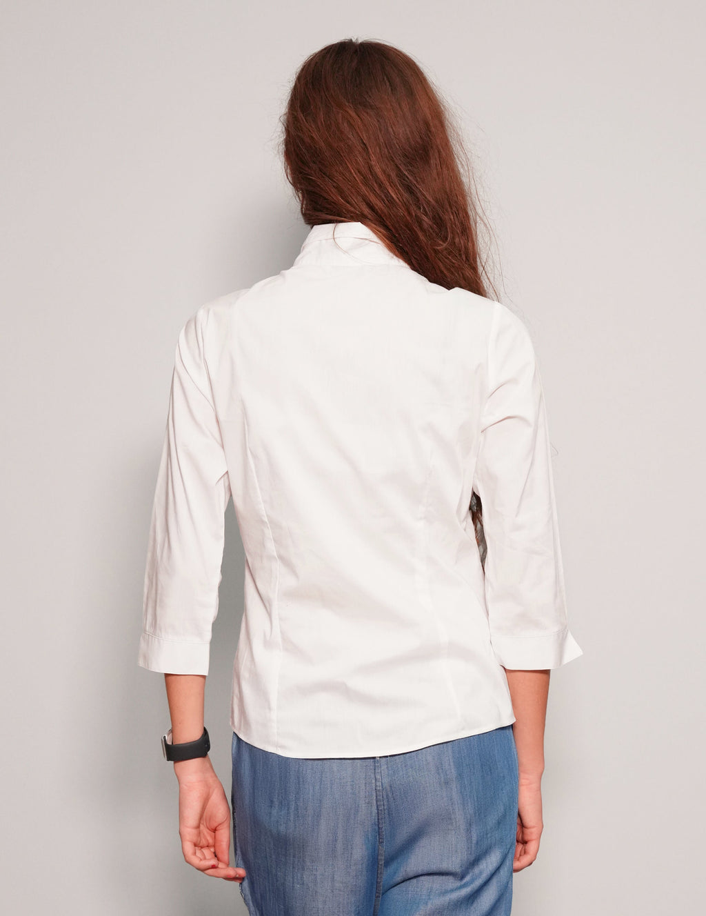 White Cropped Sleeve Blouse
