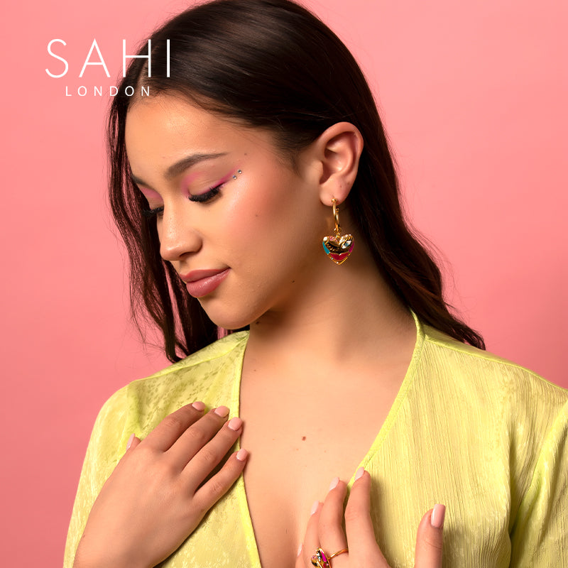 Love Affair Enamel Hoop Drop Earrings in Gold Plated Brass