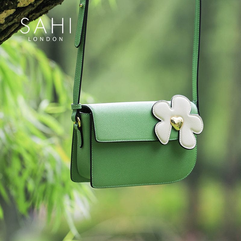 Little Flower Canna Crossbody Leather Bag in Black and Green