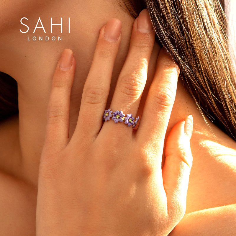 Enchanting Garden Blue Adjustable Ring
