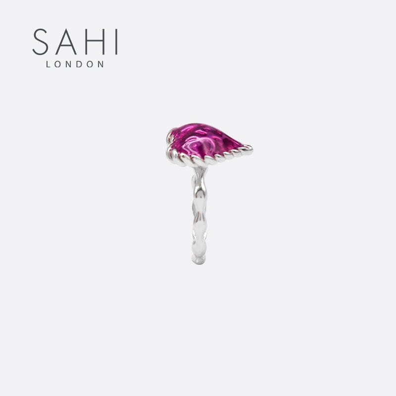 Love Heart Enamel Adjustable Ring in Silver and Violet