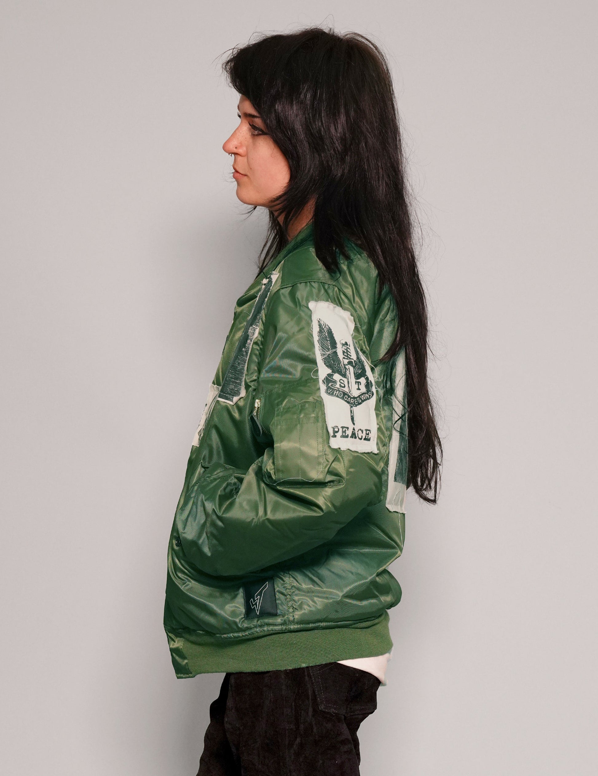 Green MA1 Bomber Jacket with Reversible Orange Lining