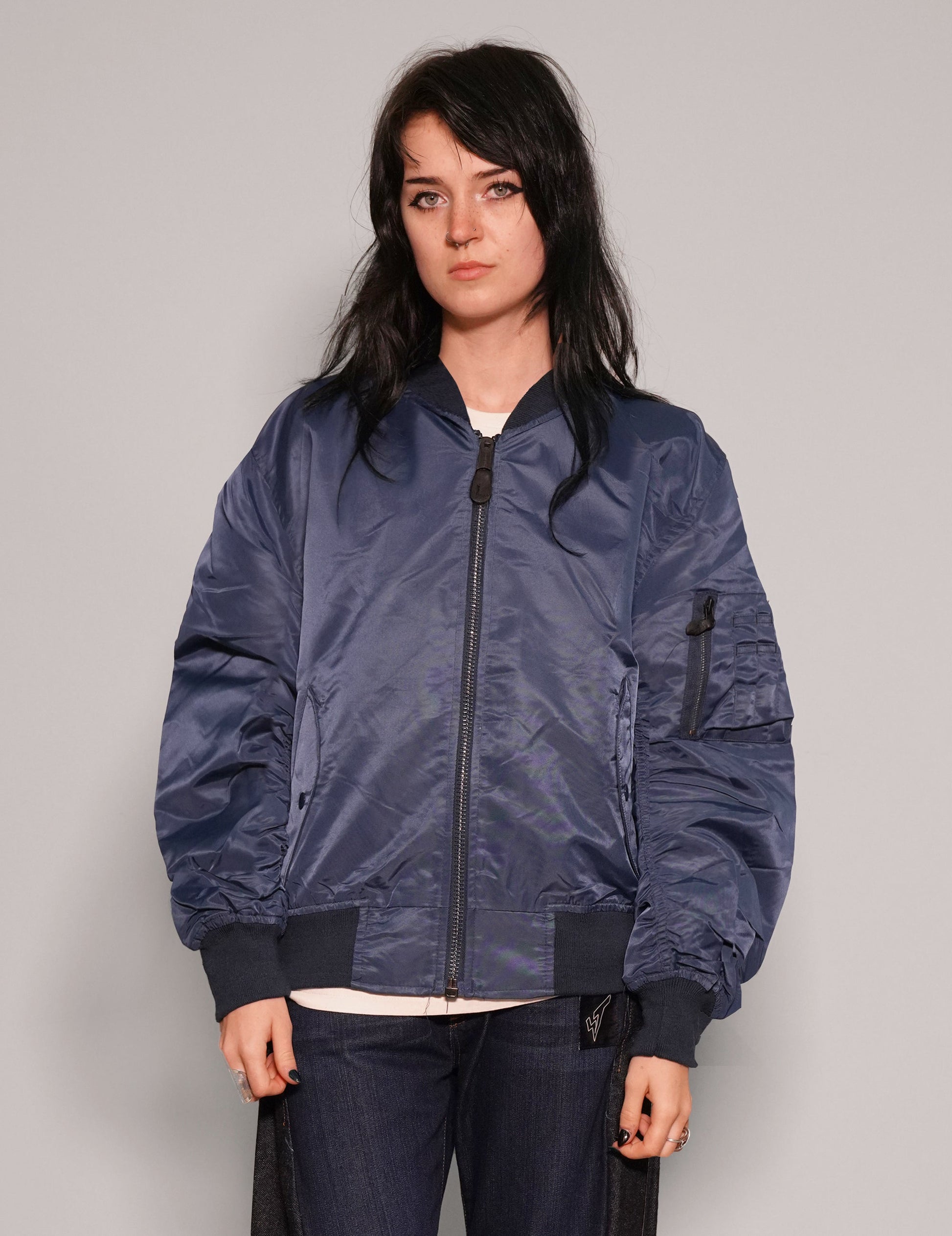 Vintage Blue Bomber Jacket Light Weight
