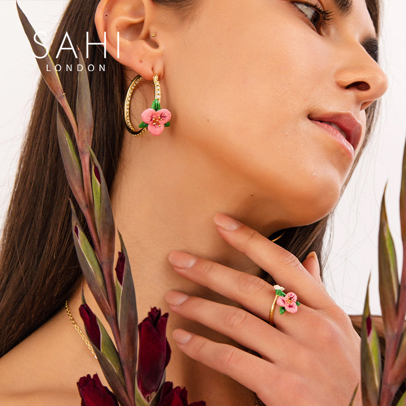 Enchanting Garden Hoop Earrings in 18K Gold Plated