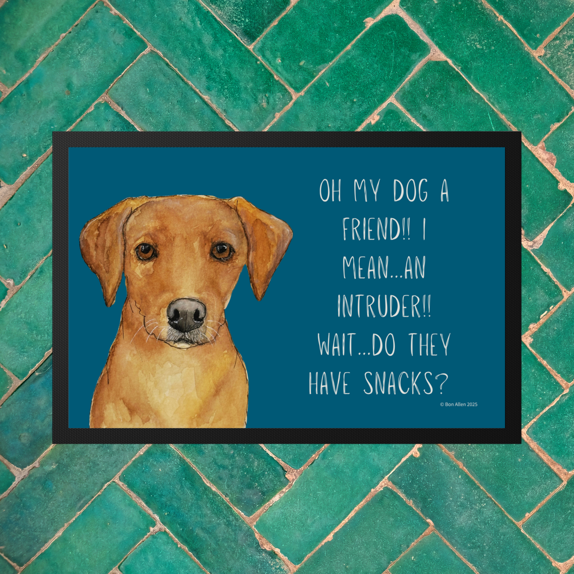 Fox Red Labrador Welcome Mat Friend or Intruder or Snack