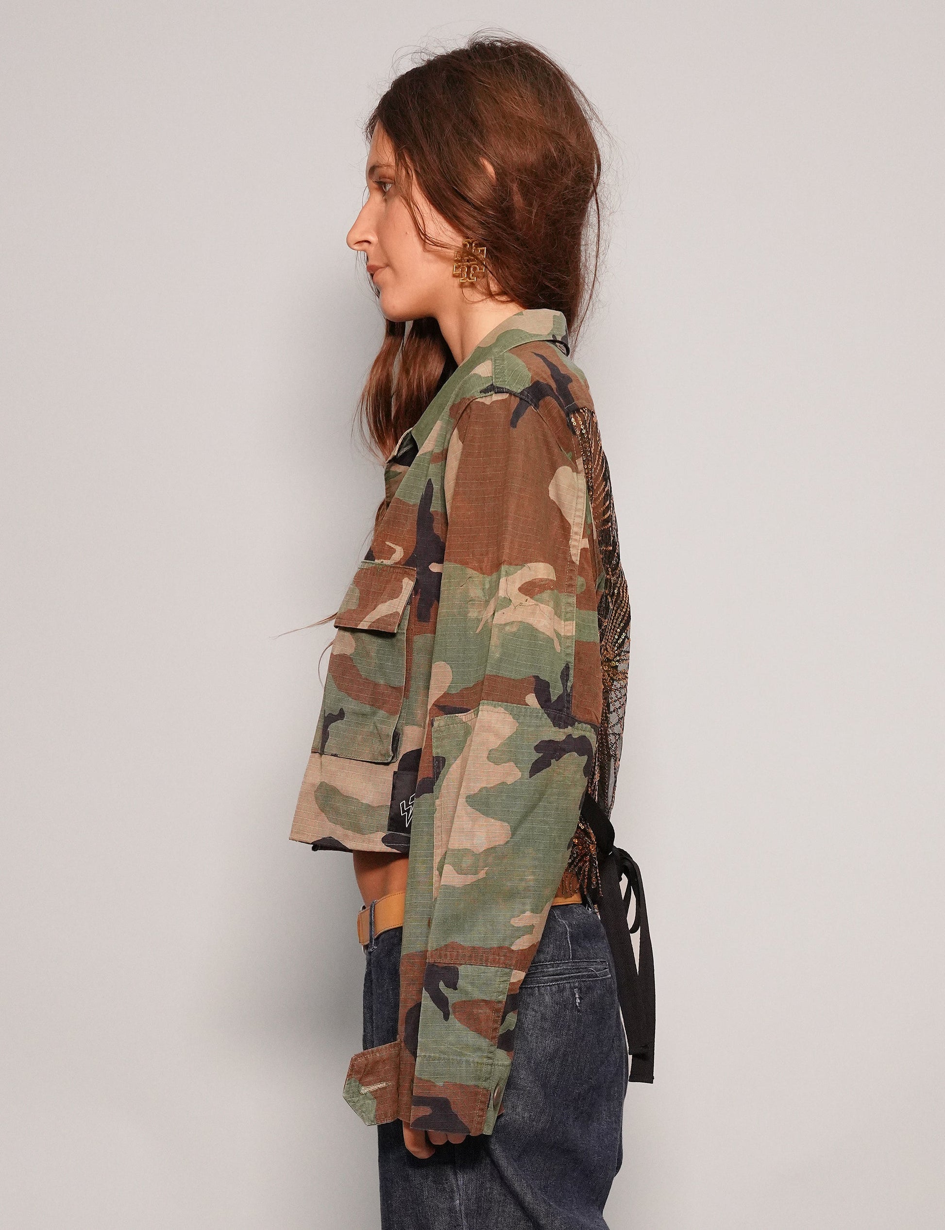 Cropped Party Back Shirt Gold Sequin Camo