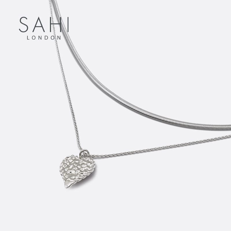 Love Heart Enamel Collar Pendant Necklace in Silver and Violet