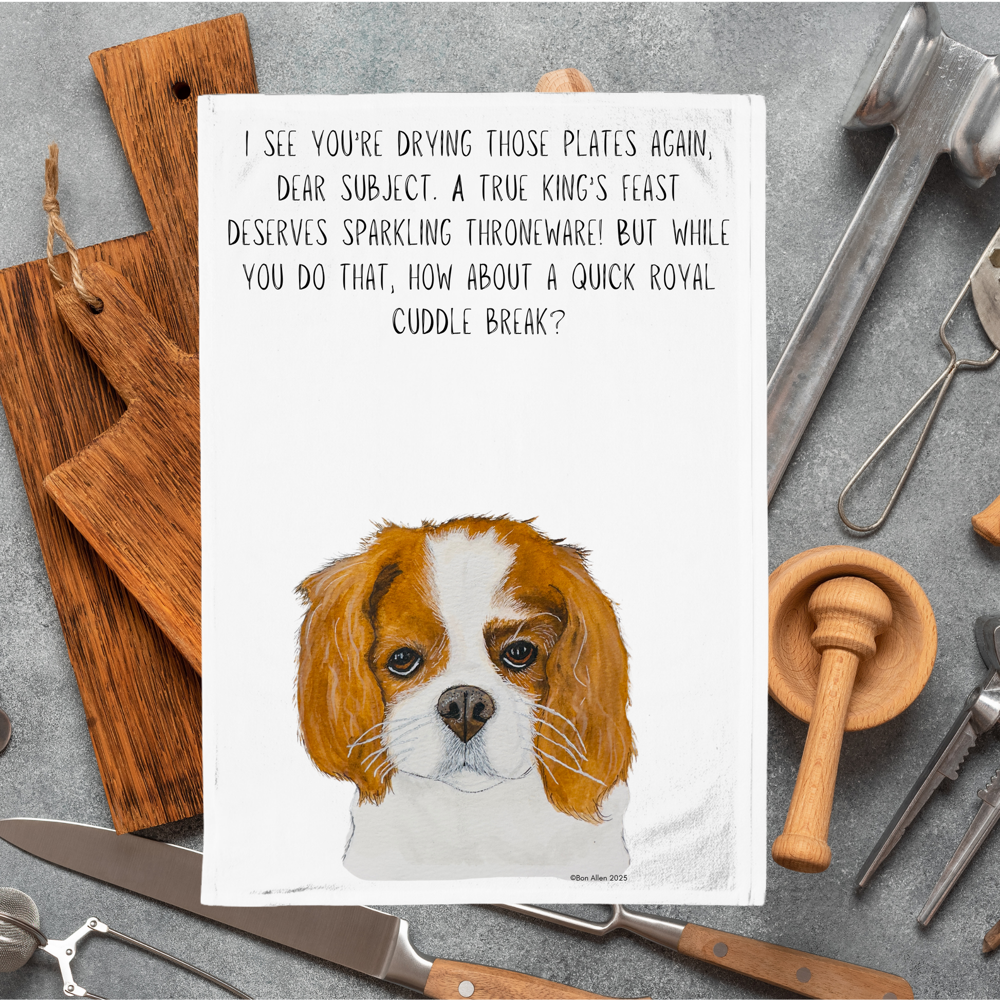 Cavalier King Charles Spaniel Tea Towel Royal Cuddle Break