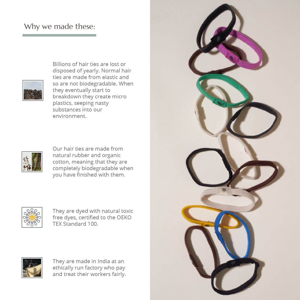 Organic Cotton Hair Ties Black 6 Pack