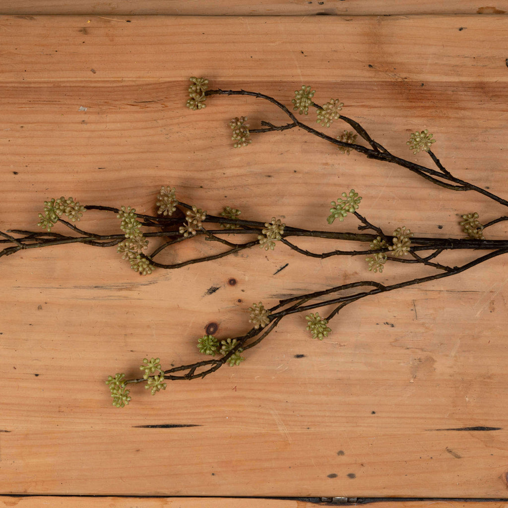 Lifelike Sedum faux floral branch in soft green with autumn tones, 109 cm tall, perfect for vases or wreaths by Sostter at brixbailey.com