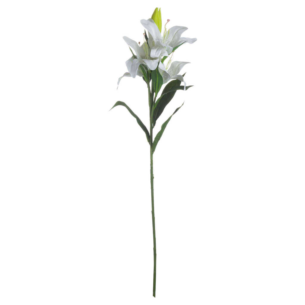 Premium white artificial lily stems with 3 realistic blooms, perfect for home decor (96 characters) by sostter at brixbailey.com