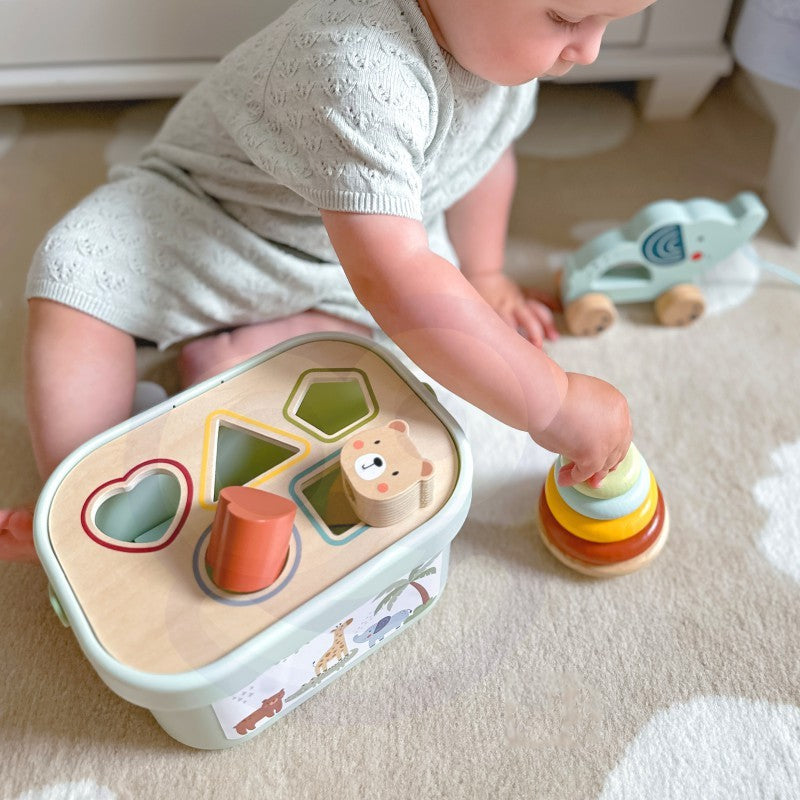 bold 3in1 premium toy box with colorful sorting blocks and elephant on wheels for creative play