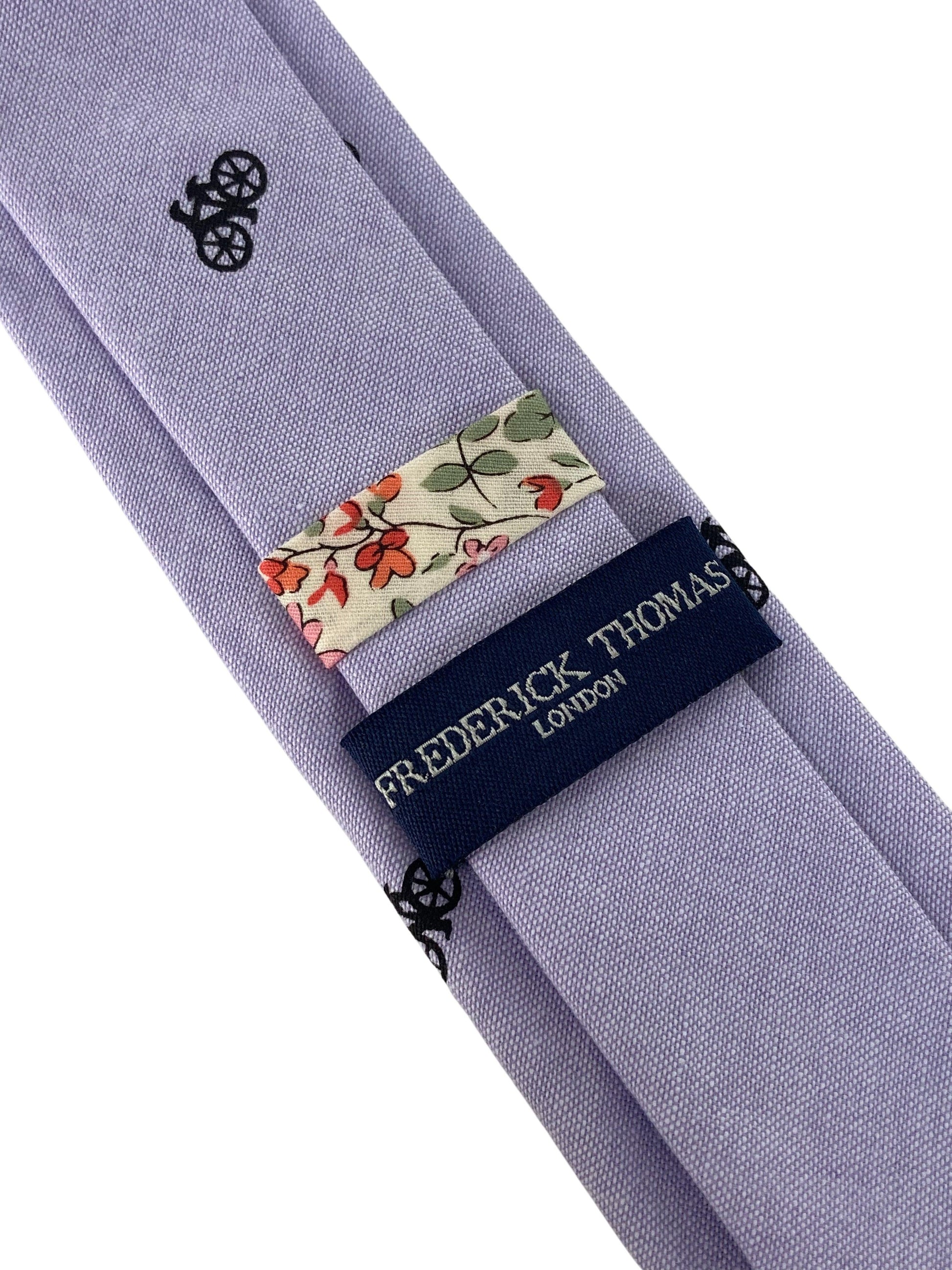 Lilac Pastel Cotton Tie with Bicycle Design