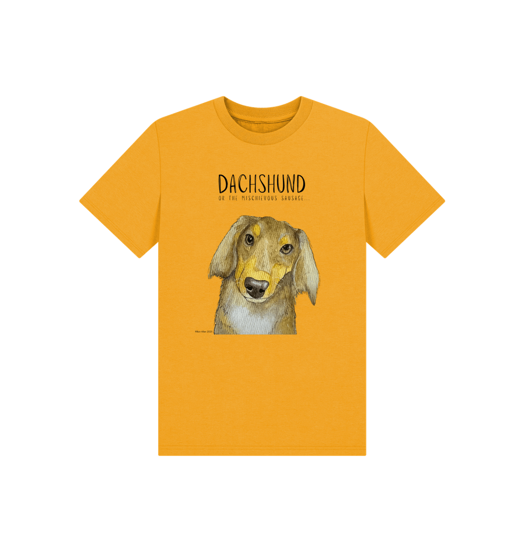 Mischievous Long Haired Hot Dog Kids T Shirt Small Pup Big Attitude