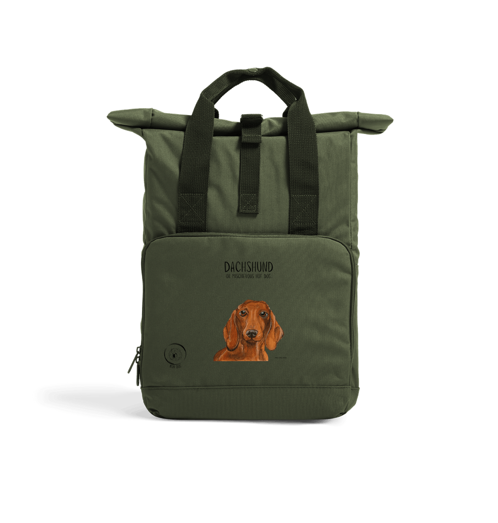 Dachshund Roll Top Backpack Small Dog Big Adventure