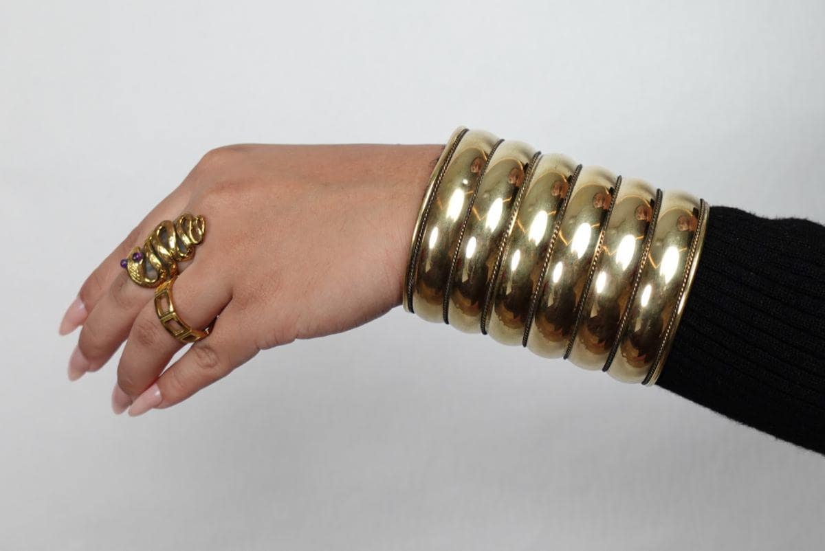 Bold Dome Brass Cuff Vintage Wide Adjustable Statement Bangle