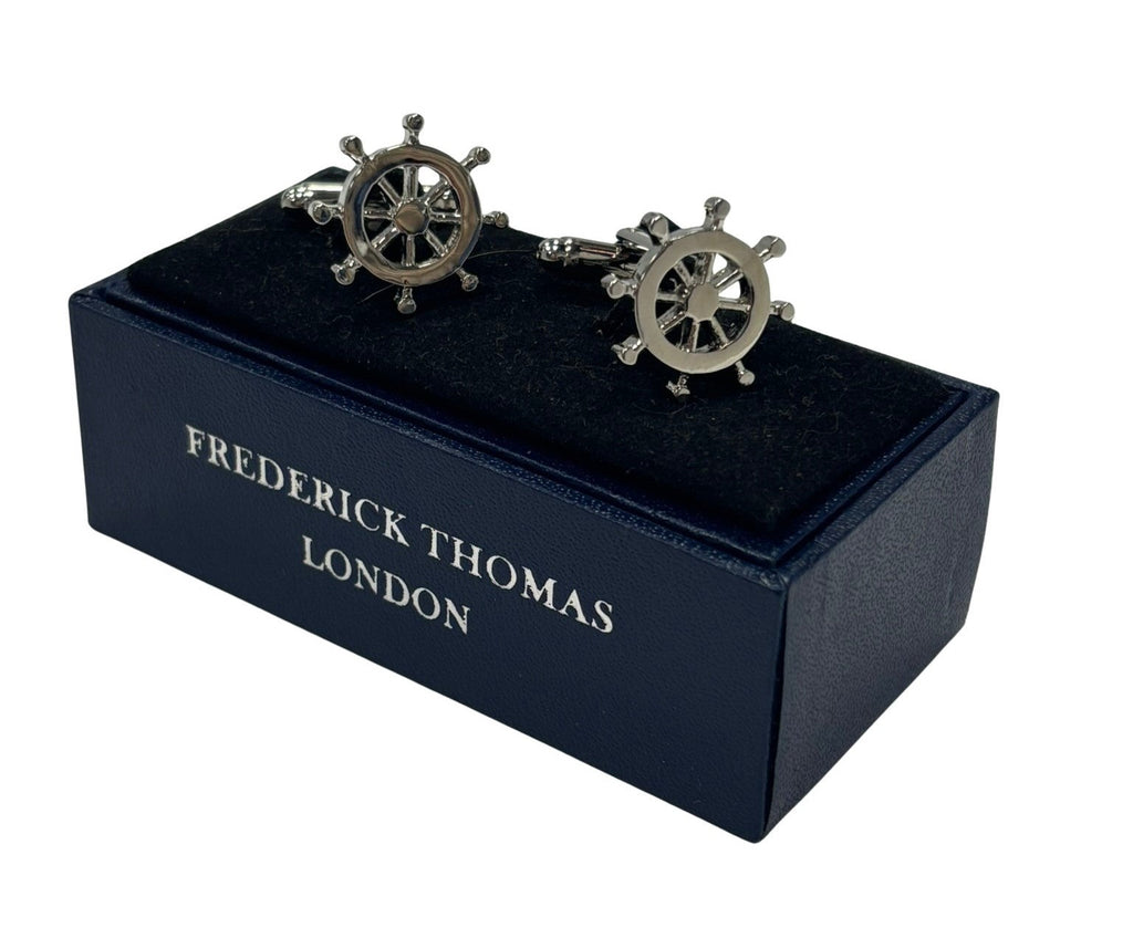 Silver Ship Wheel Nautical Cufflinks