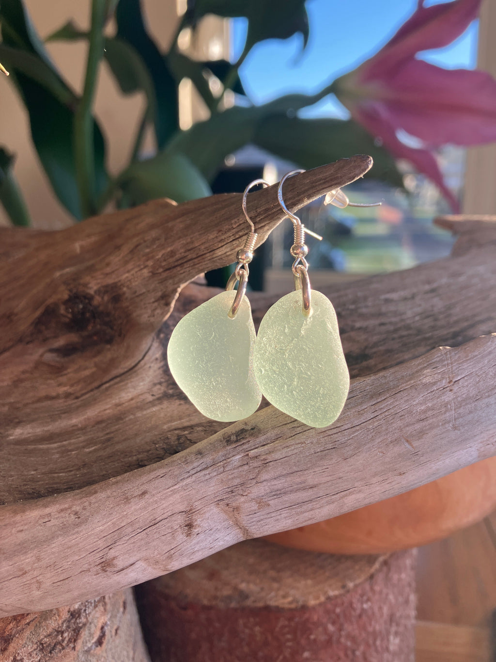 Aqua Scottish Sea Glass Earrings in Sterling Silver