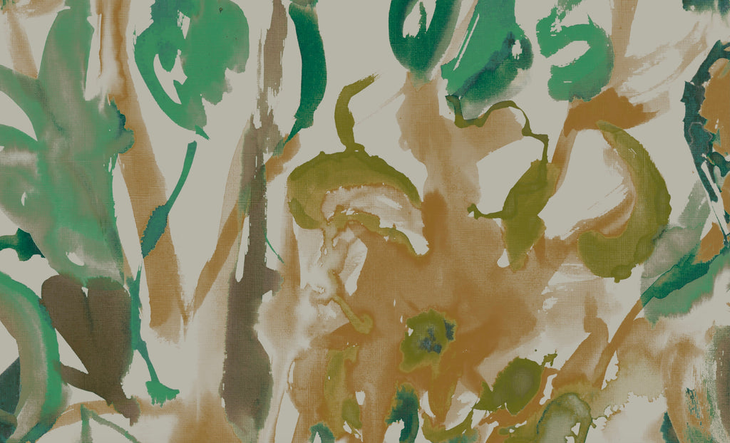 Watercolour Floral Wallpaper - Sand + Mint