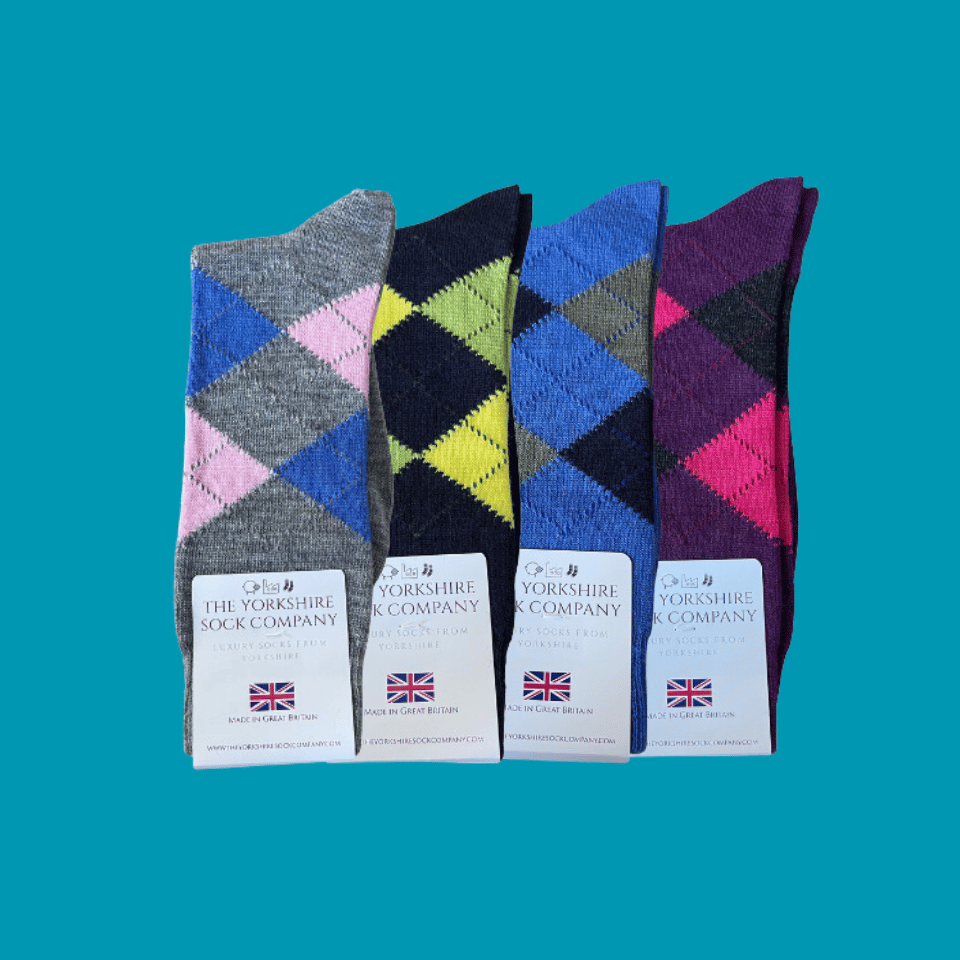 Argyle Merino Wool Socks 4 Pair Bundle