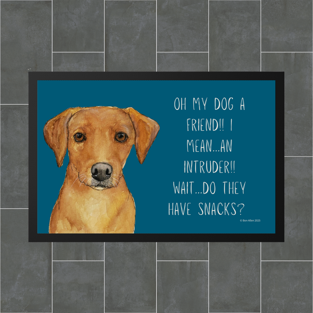 Fox Red Labrador Welcome Mat Friend or Intruder or Snack