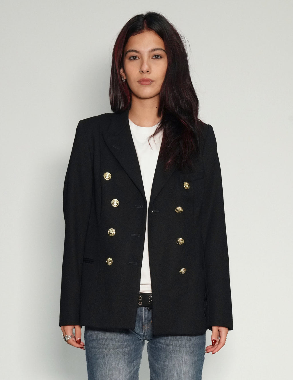 Vintage Black Double Breasted Blazer Wool