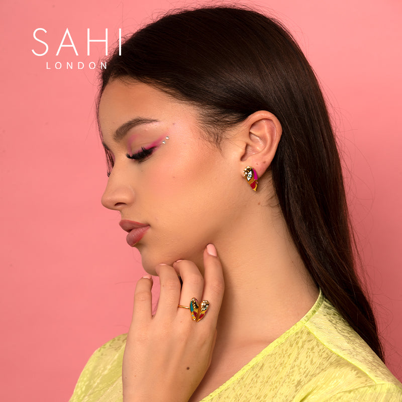 Love Affair Enamel Stud Earrings in Gold Plated